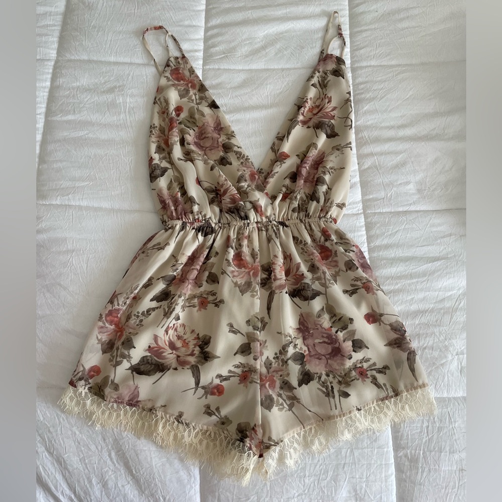 Floral Romper with Lace Detailing